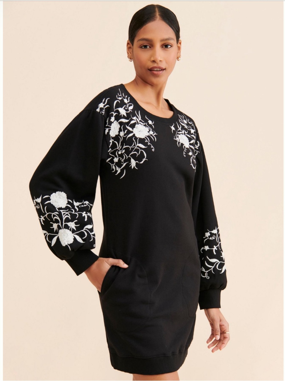 NWT Daily Practice For Anthropologie Embroidered Sweatshirt Tunic Dress M